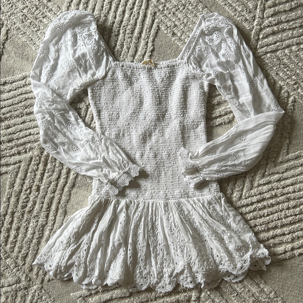 LoveShackFancy White Textured Dress